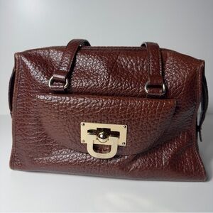 DKNY Women's Brown Leather Double Handle Inner Pocket Satchel Bag Purse Vintage